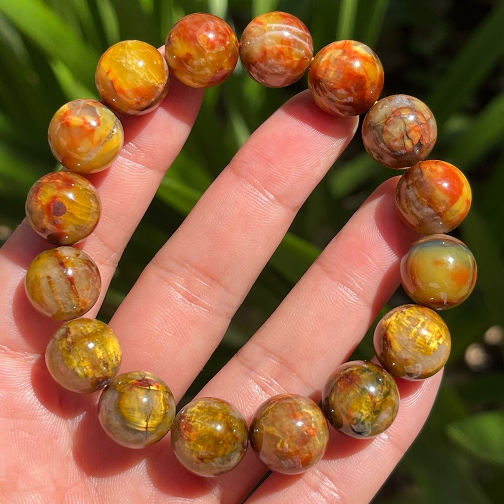 13.5mm stretchable‎ chunky golden pietersite bracelet 1929